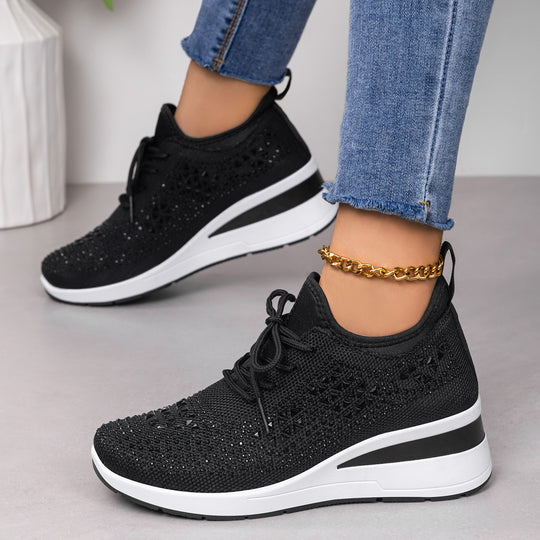 Damen Sportliche Glitzer Sneakers mit luftdurchlässiger Strickoberfläche und gepolsterter Sohle R&B