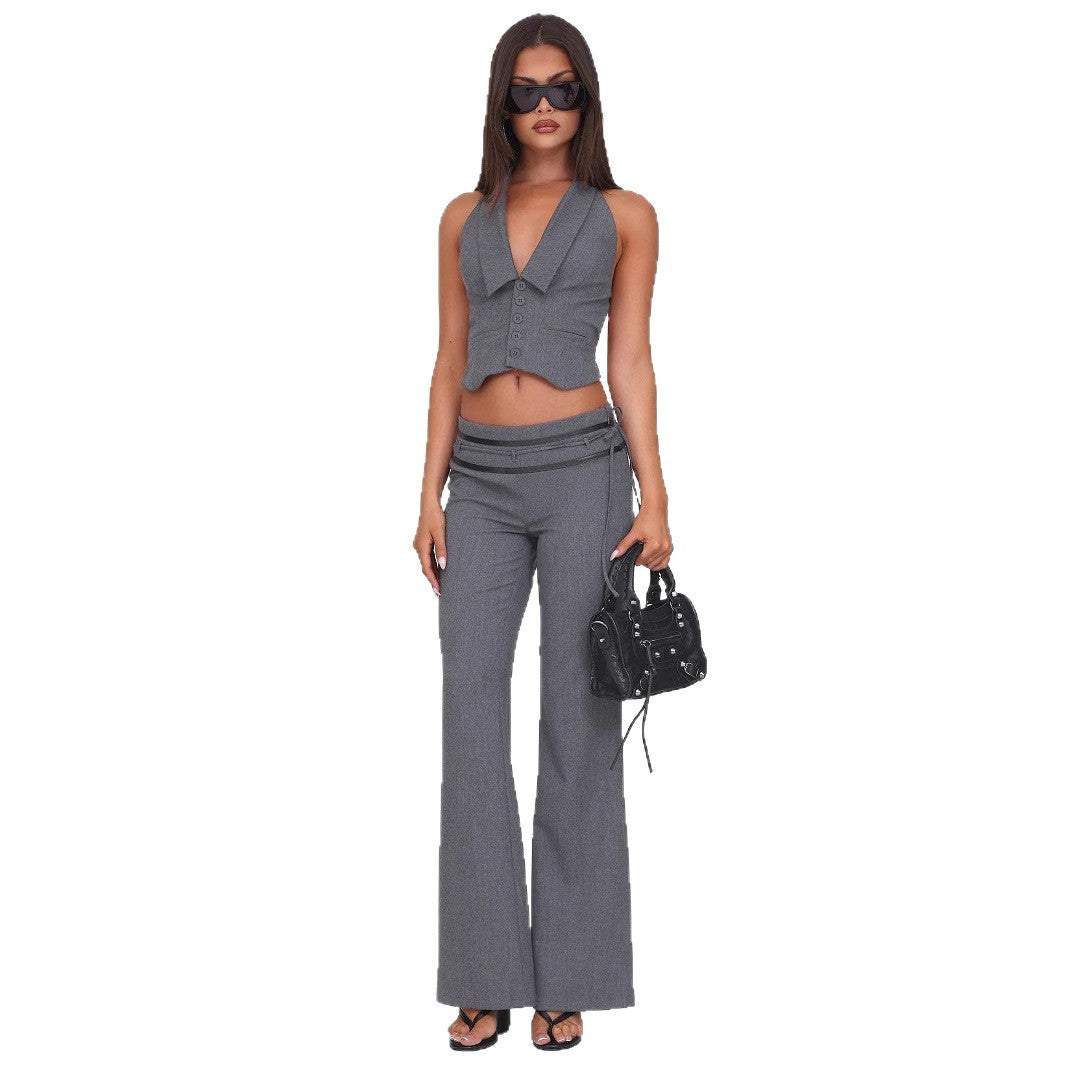Damen elegantes Wickeloberteil mit stylischem Kragen und verspielten Details R&B
