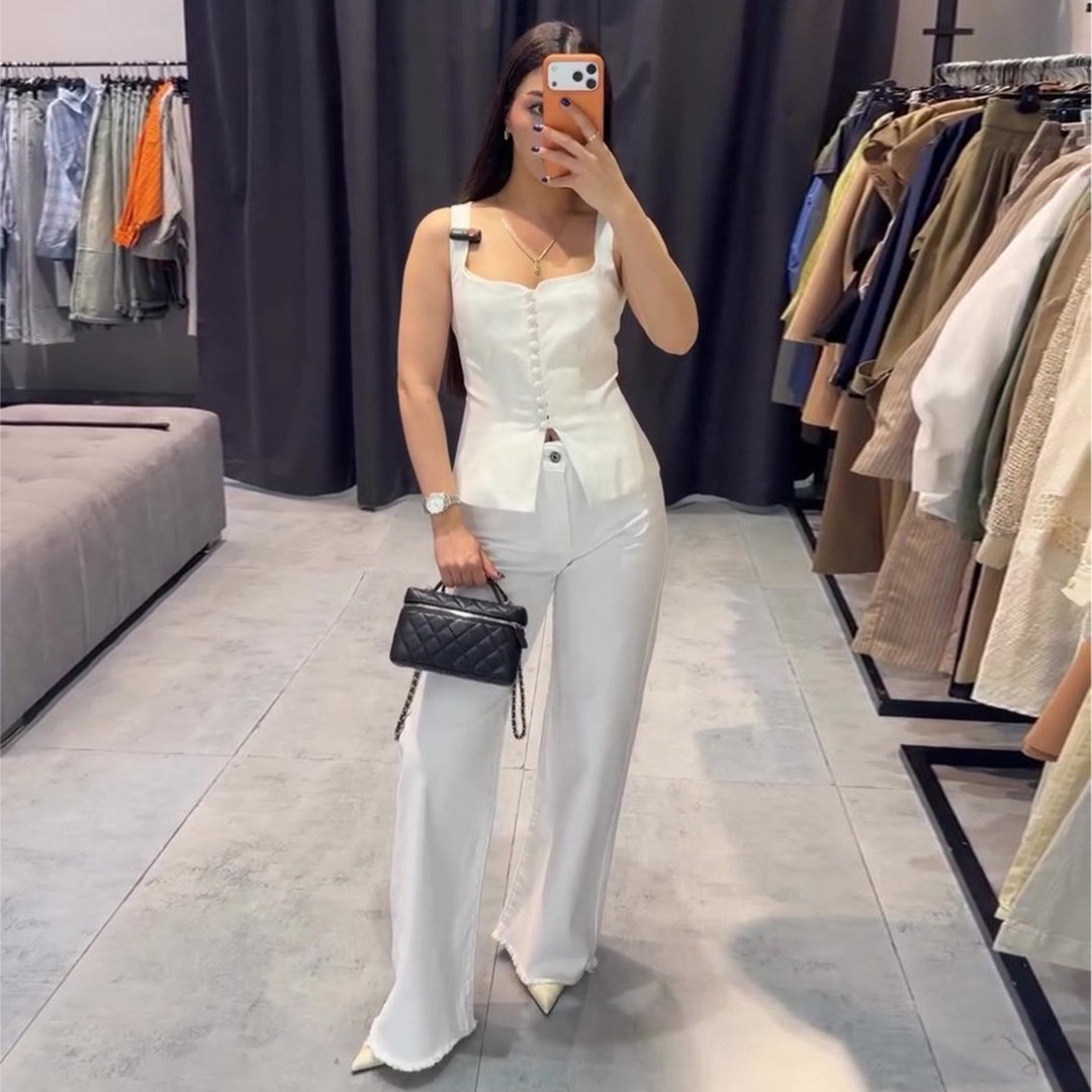 Damen Elegantes Top mit tailliertem Schnitt und dekorativen Knöpfen R&B