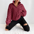 Damen Gemusterter Oversized-Fleece-Pullover mit hohem Kragen R&B