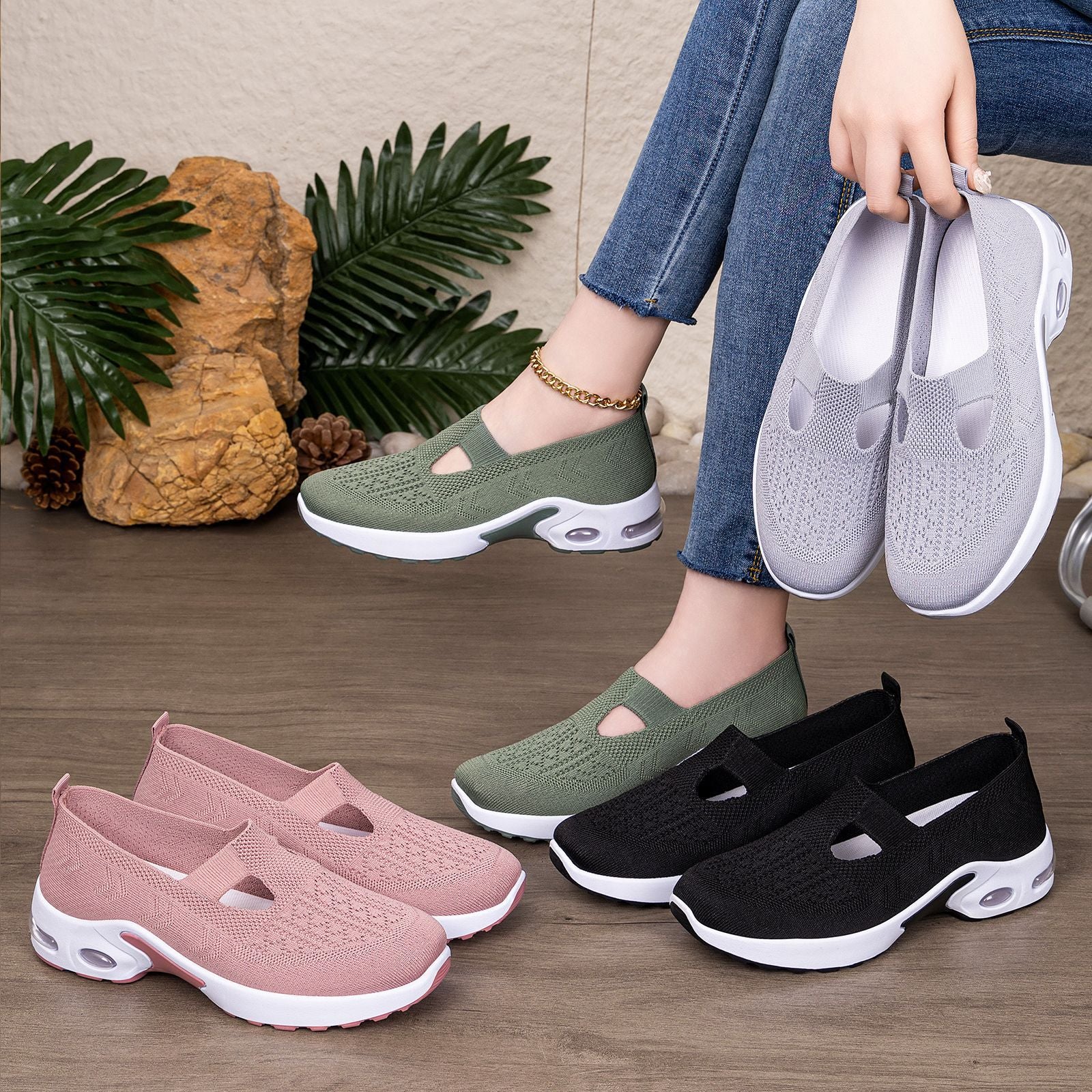 Damen Atmungsaktive Slip-On Freizeit-Schuhe mit dämpfender Sohle R&B
