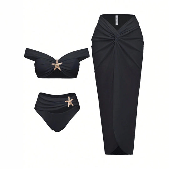 Damen Bikiniset mit Wickelrock und eleganten Schmuckdetails R&B