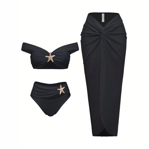 Damen Bikiniset mit Wickelrock und eleganten Schmuckdetails R&B