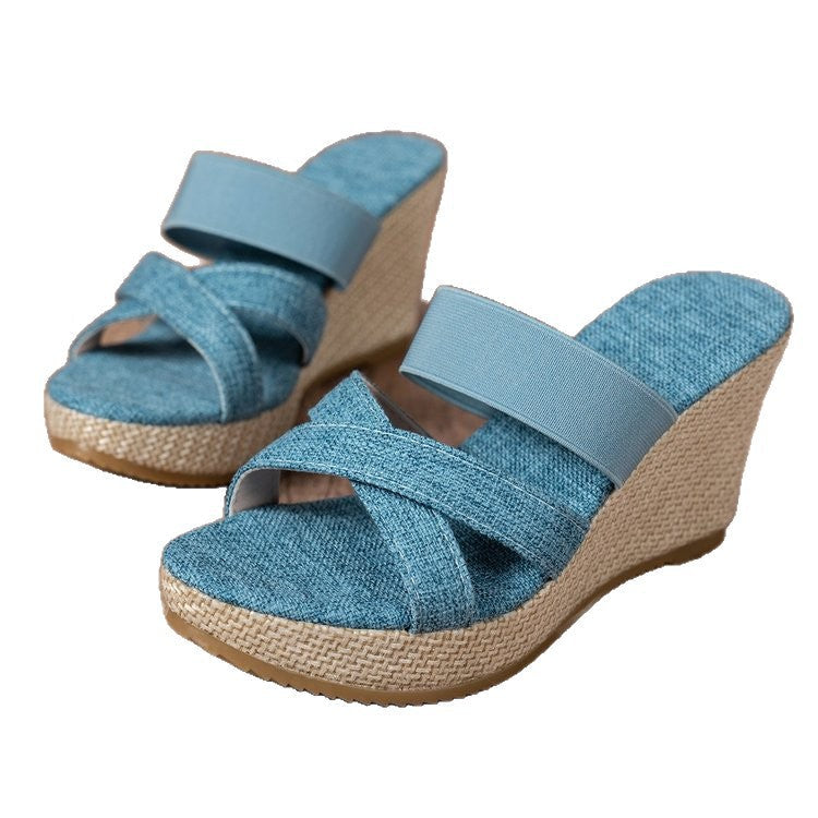 Damen Elegante Keil-Sandalen mit breiten Riemen