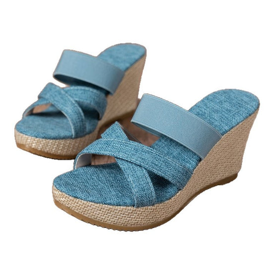 Damen Elegante Keil-Sandalen mit breiten Riemen R&B