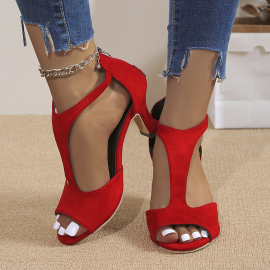 Damen nan elegante T-Riemchen Sandalette mit Fersenreißverschluss und mittelhohem Absatz R&B