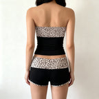 Damen Bandeau-Bikini-Set mit modischem Leopardenmuster und bequemen Shorts R&B