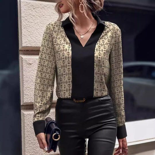 Damen Bluse mit modernem Mustermix und elegantem V-Ausschnitt R&B