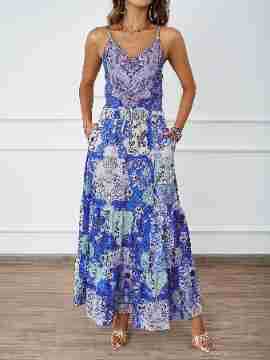 Damen Maxikleid mit luftigen Trägern und floralem Muster R&B