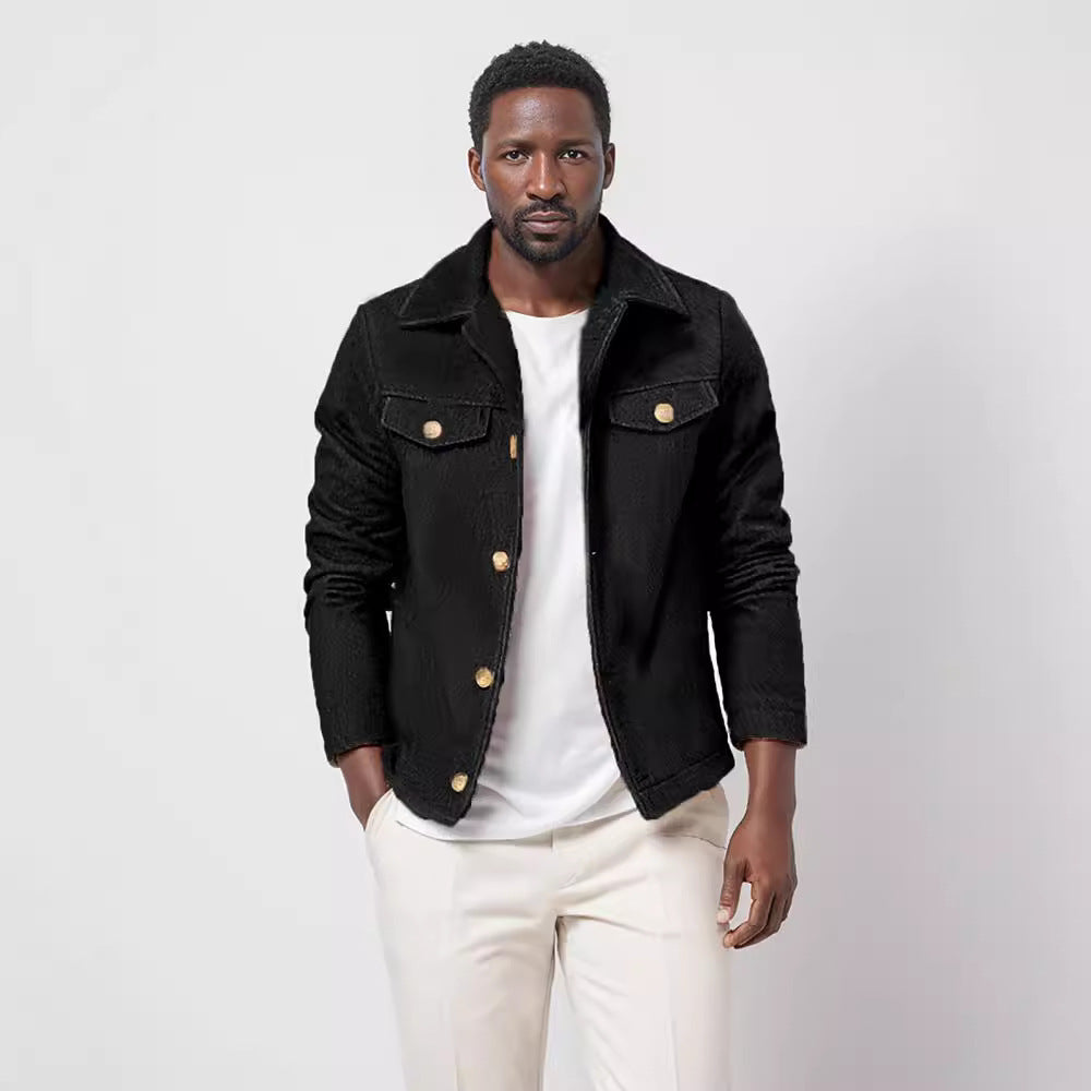 Herren Trendige Baumwolljacke mit goldfarbenen Knöpfen und aufgesetzten Taschen R&B