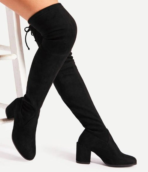 Damen Overkneestiefel mit modischem Blockabsatz und eleganter Schnürung R&B