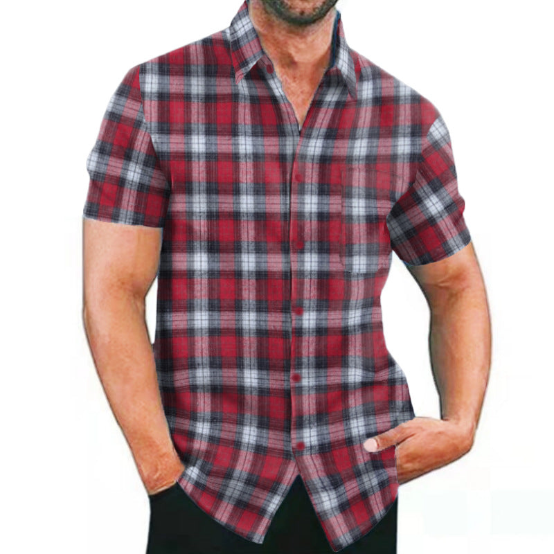 Herren Kurzarm Karohemd mit Taschen und modischem Schnitt R&B