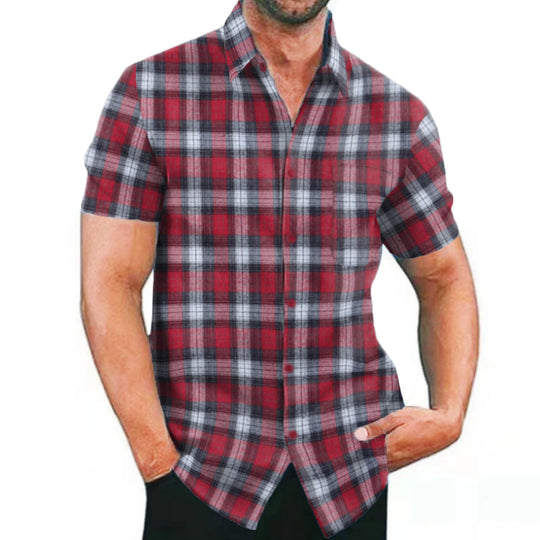 Herren Kurzarm Karohemd mit Taschen und modischem Schnitt R&B