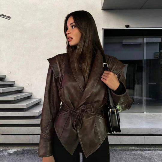 Damen Kunstleder Blazerjacke mit strukturierter Silhouette R&B