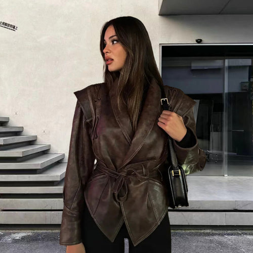 Damen Kunstleder Blazerjacke mit strukturierter Silhouette R&B