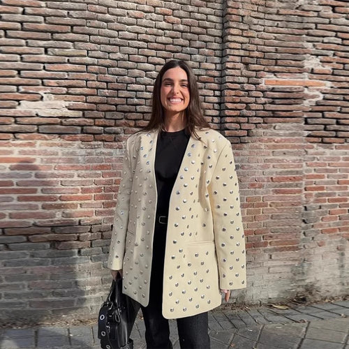 Damen Elegante Blazerjacke mit glamourösen Steinapplikationen R&B