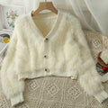 Damen Kuscheliger Cropped Cardigan mit Knopfleiste und weichem Teddy-Fell
