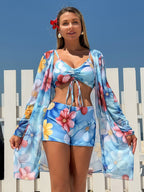 Damen Badeset mit lässigem Kimono und sportlichen Shorts R&B