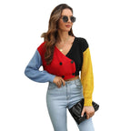 Damen cropped Strickjacke mit modischem Farbblock-Design R&B
