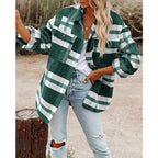Damen Oversized Hemdjacke mit kariertem Muster und praktischen Taschen R&B