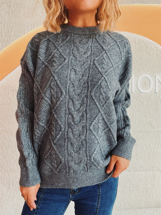 Damen Grobstrickpullover mit elegantem Zopfdesign und lässigem Schnitt R&B