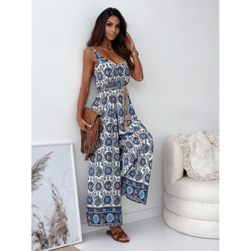 Damen Jumpsuit mit floralem Design und taillierbarem Gürtel R&B