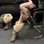 Damen Winterstiefel mit flauschigem Kunstfellkragen und modischen Schnallen R&B
