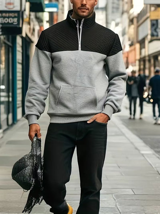 Herren nan Halbzip-Sweatshirt mit gesteppter Schulterpartie Kängurutasche und gerippten Bündchen R&B