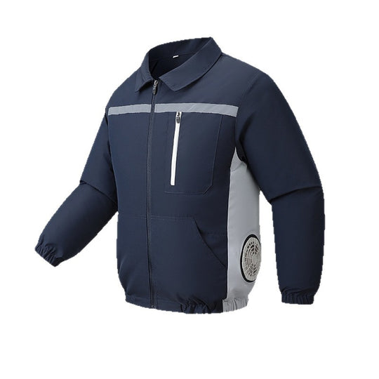 Unisex nan ventilated work cooling jacket with side vent inserts, removable battery compartment and reflective inserts R&B