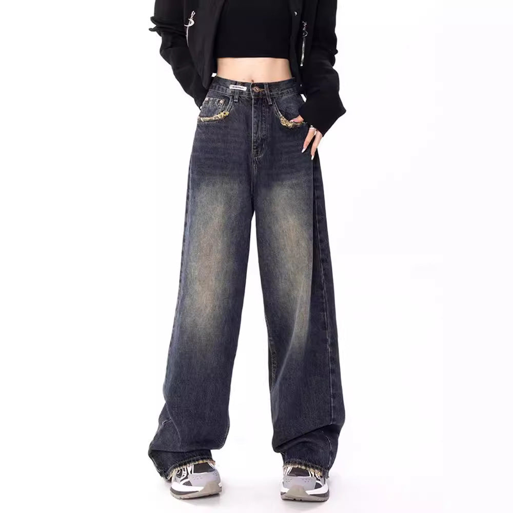 Damen weite Jeanshose mit hohem Bund R&B