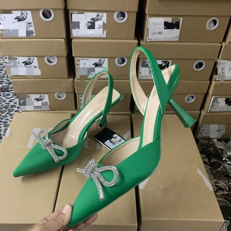 Damen elegante Slingback-Pumps mit glitzernden Schleifen-Details R&B
