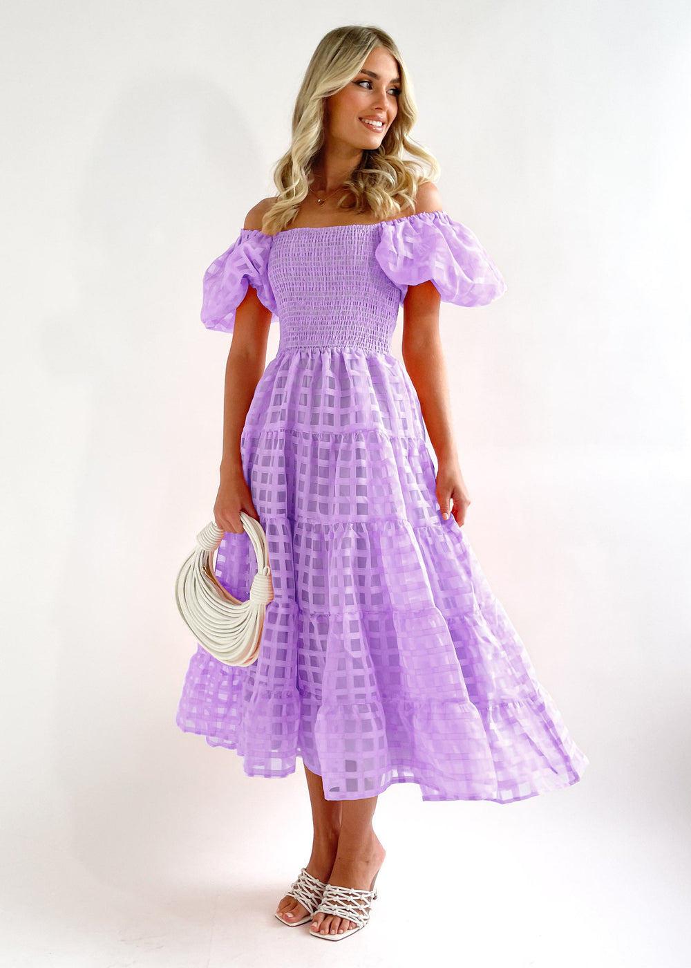 Damen Sommerliches Maxikleid mit voluminösen Puffärmeln und elastischem Taillenbereich R&B
