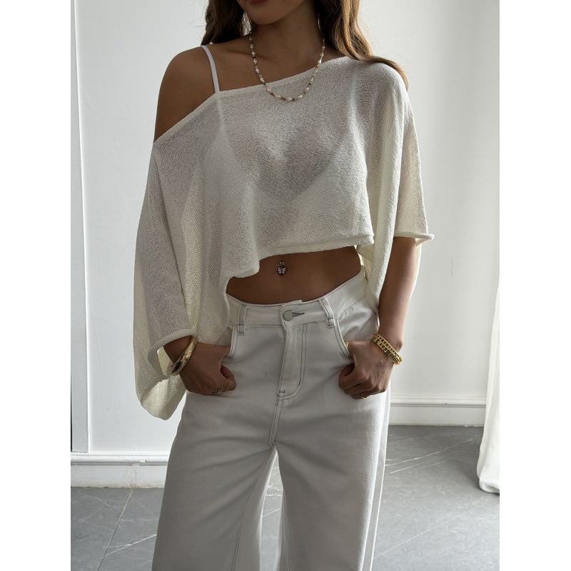 Damen Flockiges Crop-Top mit asymmetrischem Design und tiefem Ausschnitt R&B