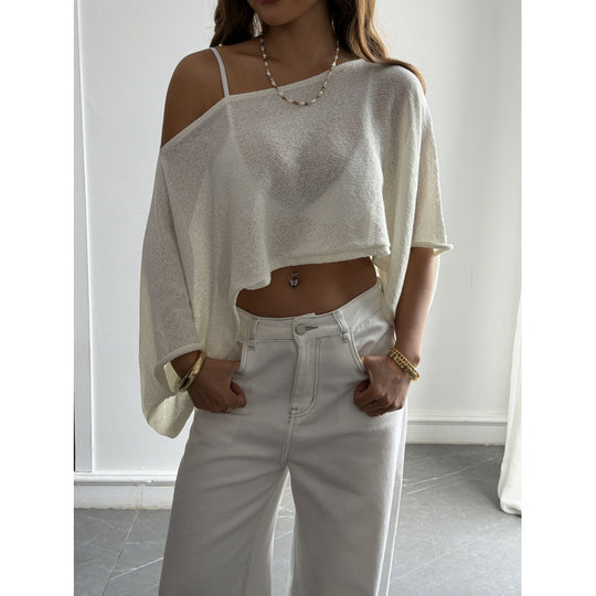 Damen Flockiges Crop-Top mit asymmetrischem Design und tiefem Ausschnitt R&B