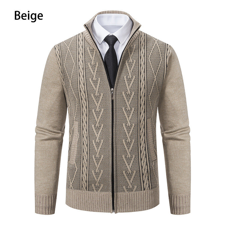 Herren Strickjacke mit strukturiertem Zipper und ausgefallenem Aran-Muster R&B