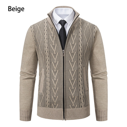 Herren Strickjacke mit strukturiertem Zipper und ausgefallenem Aran-Muster R&B