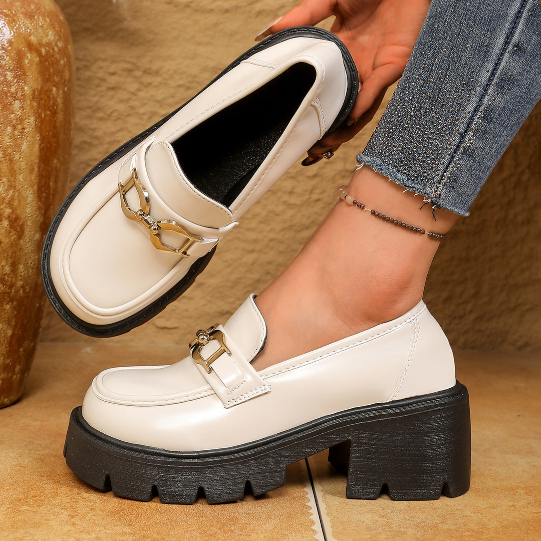 Damen modische Plateauschuhe mit glänzendem Obermaterial und Schulterriemen R&B