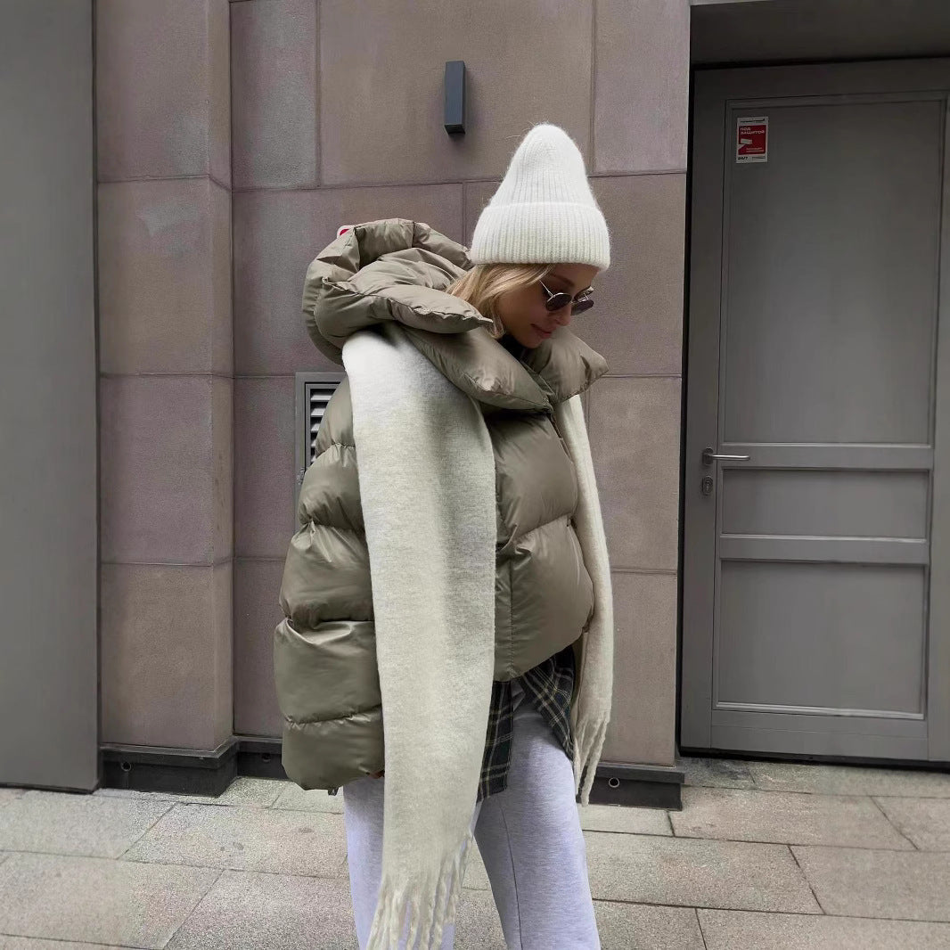 Damen oversized Daunenjacke mit hohem Kragen und voluminösen Ärmeln R&B