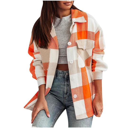 Damen Karierte Überhemdjacke mit Brusttaschen R&B