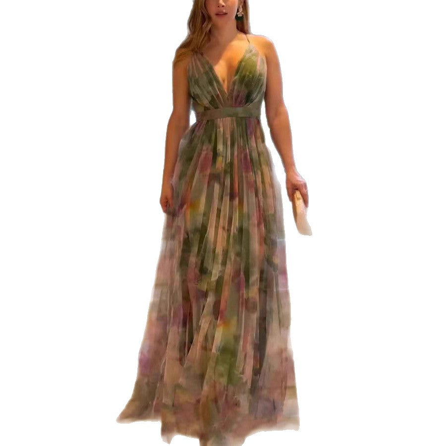 Damen Maxikleid mit tiefem V-Ausschnitt und fließendem Chiffon R&B