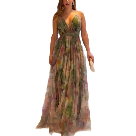 Damen Maxikleid mit tiefem V-Ausschnitt und fließendem Chiffon R&B