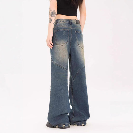 Damen Weite Jeans mit ausgefranstem Design und modischen Rissdetails R&B