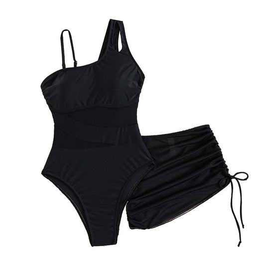 Damen Eleganter Badeanzug mit asymmetrischem Design und praktischer Wickelrock R&B