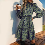 Damen lässiges Kleid mit gerafftem Design und eleganten Puffärmeln R&B