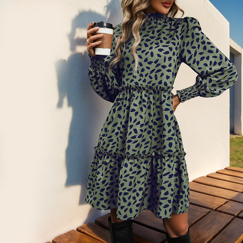 Damen lässiges Kleid mit gerafftem Design und eleganten Puffärmeln R&B