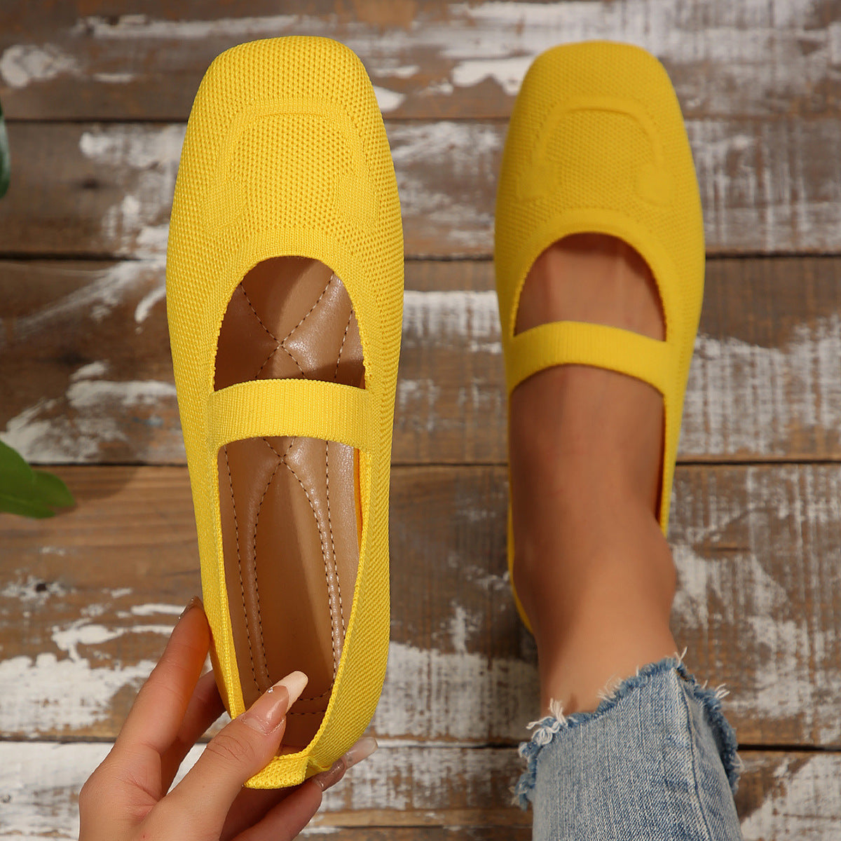 Damen atmungsaktive Ballerinas mit flexiblem Gummi-Obermaterial und verstellbarem Riemen R&B