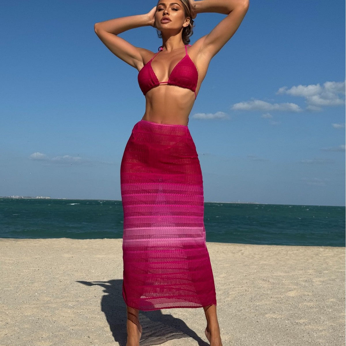 Damen Stilvolles Bikiniset mit transparentem Rock R&B