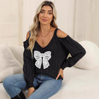 Damen modischer Pullover mit verspielt eingestricktem Schleifenmotiv R&B