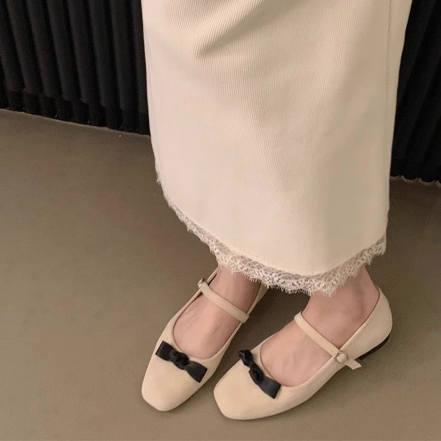 Damen elegante Ballerinas mit modischem Mary Jane-Riemchen und Schleifenverzierung R&B