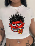 Damen Crop-T-Shirt mit kreativem Comic-Motiv R&B